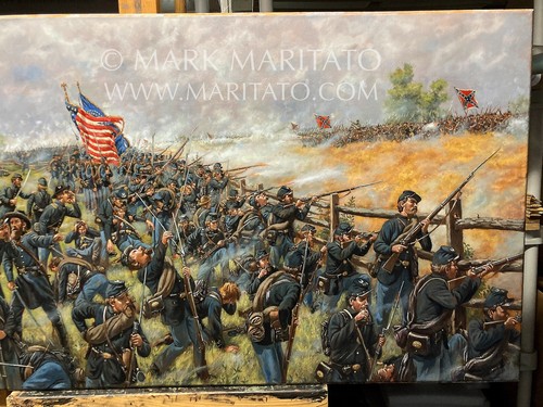 Mark Maritato Original Oil Painting Art The Brickyard Fight Gettysburg Signed - Picture 3 of 9