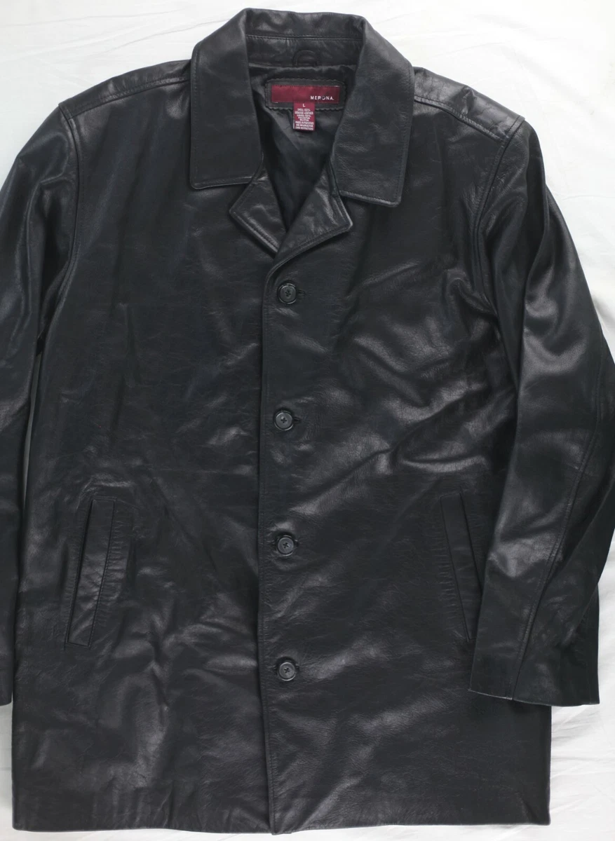 Merona Classic Leather Car Coat Jacket L Mens