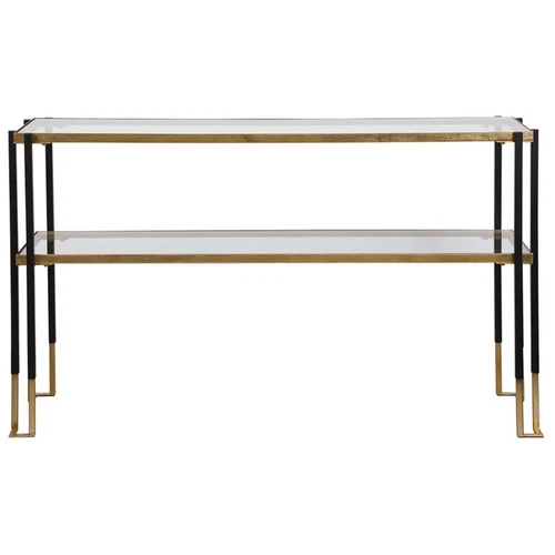 Uttermost Kentmore Contemporary Iron and Glass Console Table in Black/Gold - Picture 3 of 8