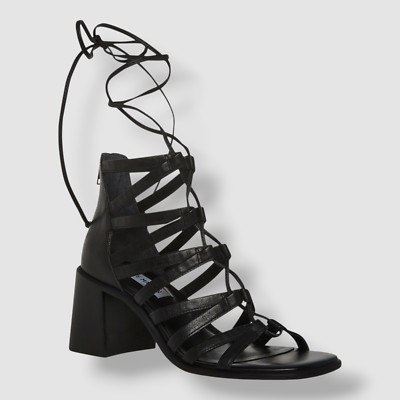 Steve Madden Women's Black Cherrie Lace-Up Block-Heel Sandals Shoe Size 9M, 8M