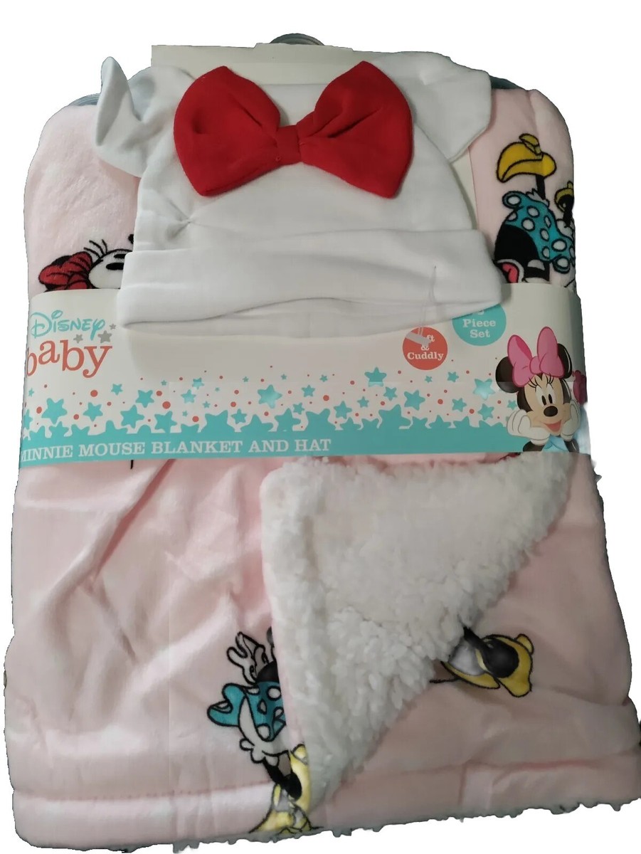 Disney Baby Minnie Mouse Reversible Blanket and Hat Soft Cuddly