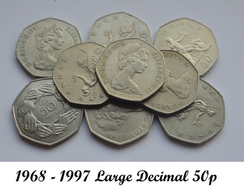 50p 1969 TO 1997 ELIZABETH II LARGE DECIMAL 50p COINS - CHOICE OF YEAR / DATE - Picture 3 of 3