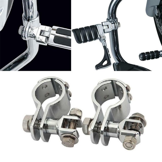 1 Pair 32mm Chrome Motorcycle Highway Crash Bar Foot peg Adapter Mounts