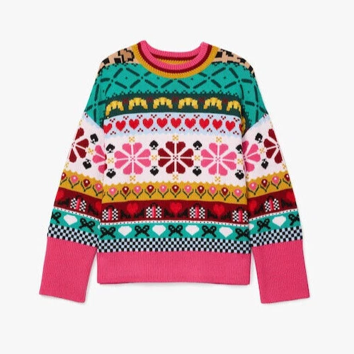 Kate Spade Sweater Womens Small Wool Intarsia Floral FairIsle Knit Pink Red $328