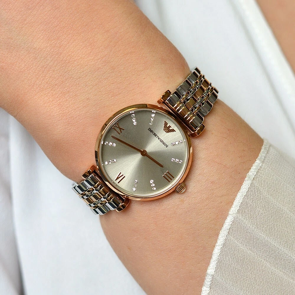 Emporio armani two best sale tone watch women's