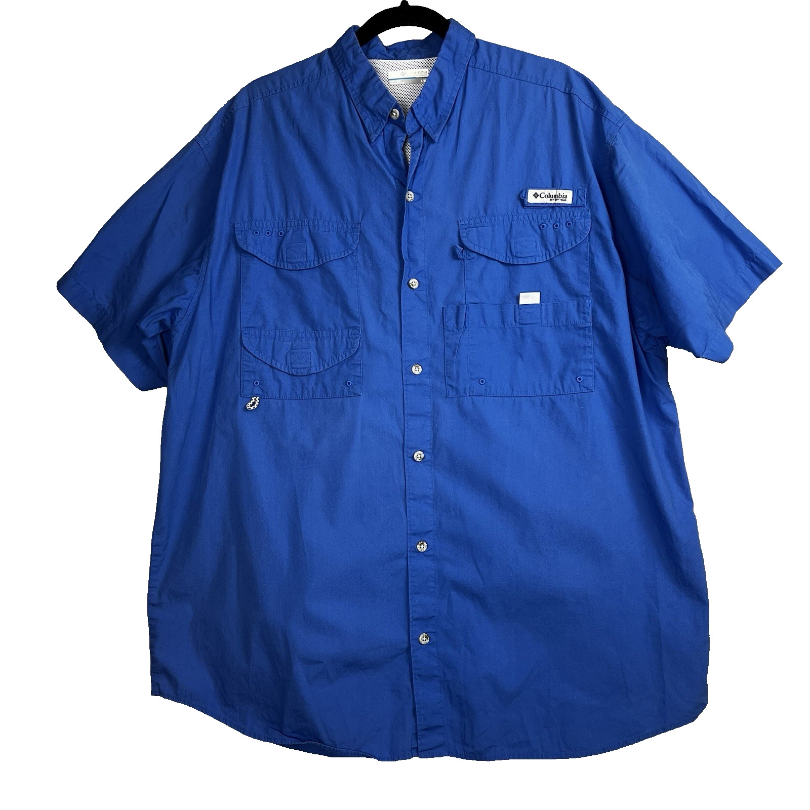 Columbia Omni Shade Button Shirt Mens Large Blue Short Sleeve Fishing Vented