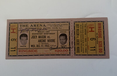 SIGNED Joey Maxim vs Archie Moore 1952 Full Unused Ringside Title  Ticket