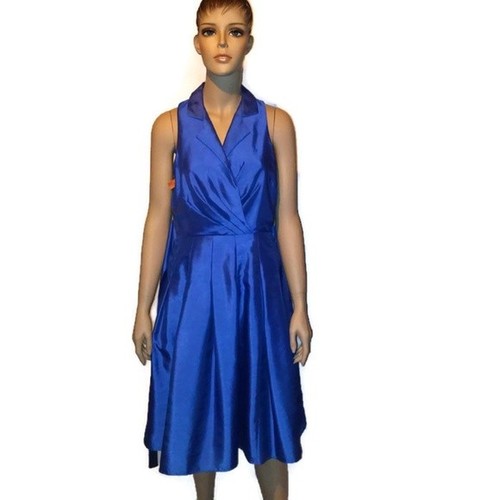 Jones Studio Womens Dress Size 8 Solid Blue Belted Sleeveless - Picture 2 of 6