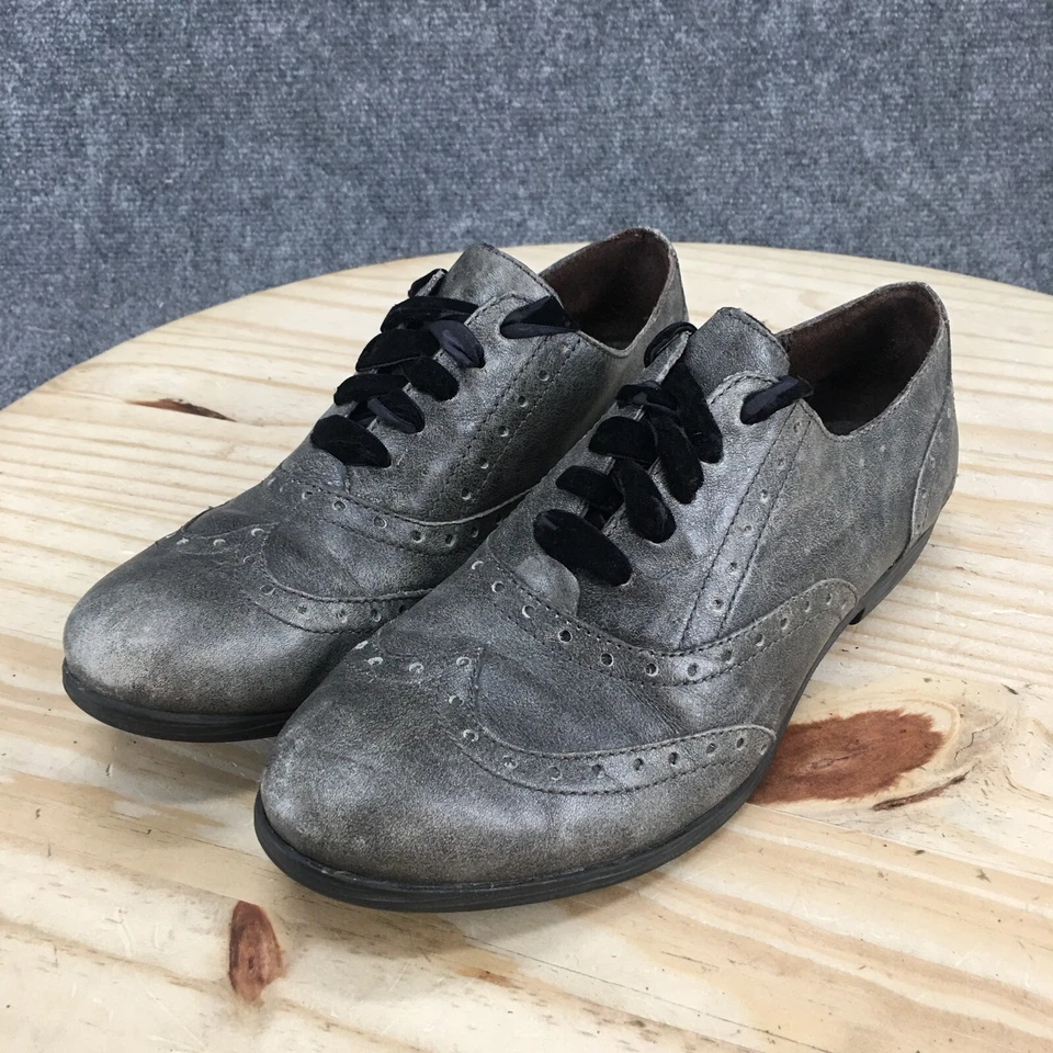 Zapatos Born para mujer 8 M Kika informales punta de ala Oxford gris cuero con cordones B69922 Foto 3 de 4