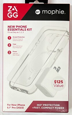 ZAGG Screen Protector+30W USB-C Power Adapter+Clear Case for iPhone 15 Pro