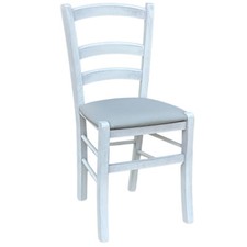 Chaise en Bois Venise Antique Blanc Avec Siège Cuir Artificiel Couleur Glace