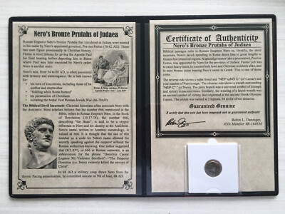 Nero's Bronze Prutahs Of Judaea COA & History & Coin Holder & Album Included