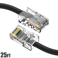 25FT Cat5E RJ45 Ethernet LAN Network UTP Non-Booted Patch Cable Copper Black
