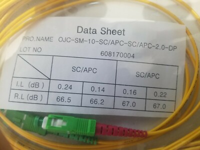 Single Mode Duplex Fiber Optic Cable SC/APC - SC/APC 2.0mm 10 Metre ...