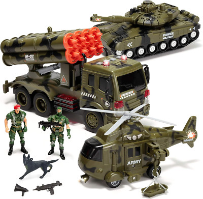 JOYIN 3 in 1 Reibungsbetriebenes Sirenen-Militärfahrzeugspielzeug Mit Actionfigu
