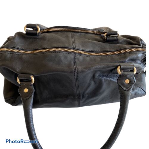 Botkier Black Leather Shoulder Bag Purse Large Satchel Zippers Gold Tone - Picture 8 of 10