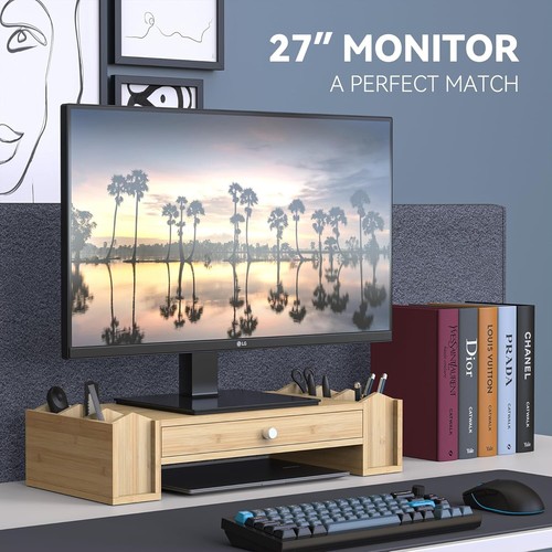Natural Bamboo Monitor Riser with Storage - Elevate Your Workspace Efficiency - Picture 6 of 9