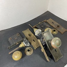 Vintage Russwin Brass crystal 8 point Door Set  of 3 Victorian knobs and locks