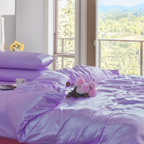 Luxury Satin Silk 6PCS Bedding Set - Duvet Cover, Fitted Sheet & 4 Pillowcases - Picture 80 of 158