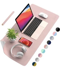 Desk Pad Protector, Desk Mat, Waterproof, Leather pink/ Silver 35.5”x 17” NIB