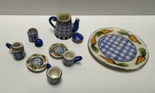 Dollhouse Miniature - 10 Piece Ceramic Tea Set - Bunny & Carrots  - 1:12 Scale