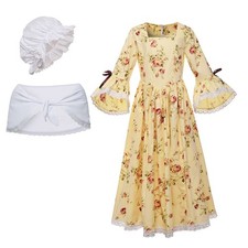 Girls Pioneer Dress Colonial Kids Costume Shawl Hat Civil War Girl Puritan Dress