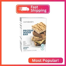 WonderSlim Protein Wafer Snack Bar, Variety Pack, 15g Protein, 5 Flavors, 0mg Ch
