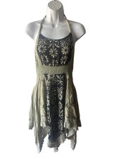Vintage Fashion Terminal Fairycore Patchwork Halter Pixie Dress Free Size Boho