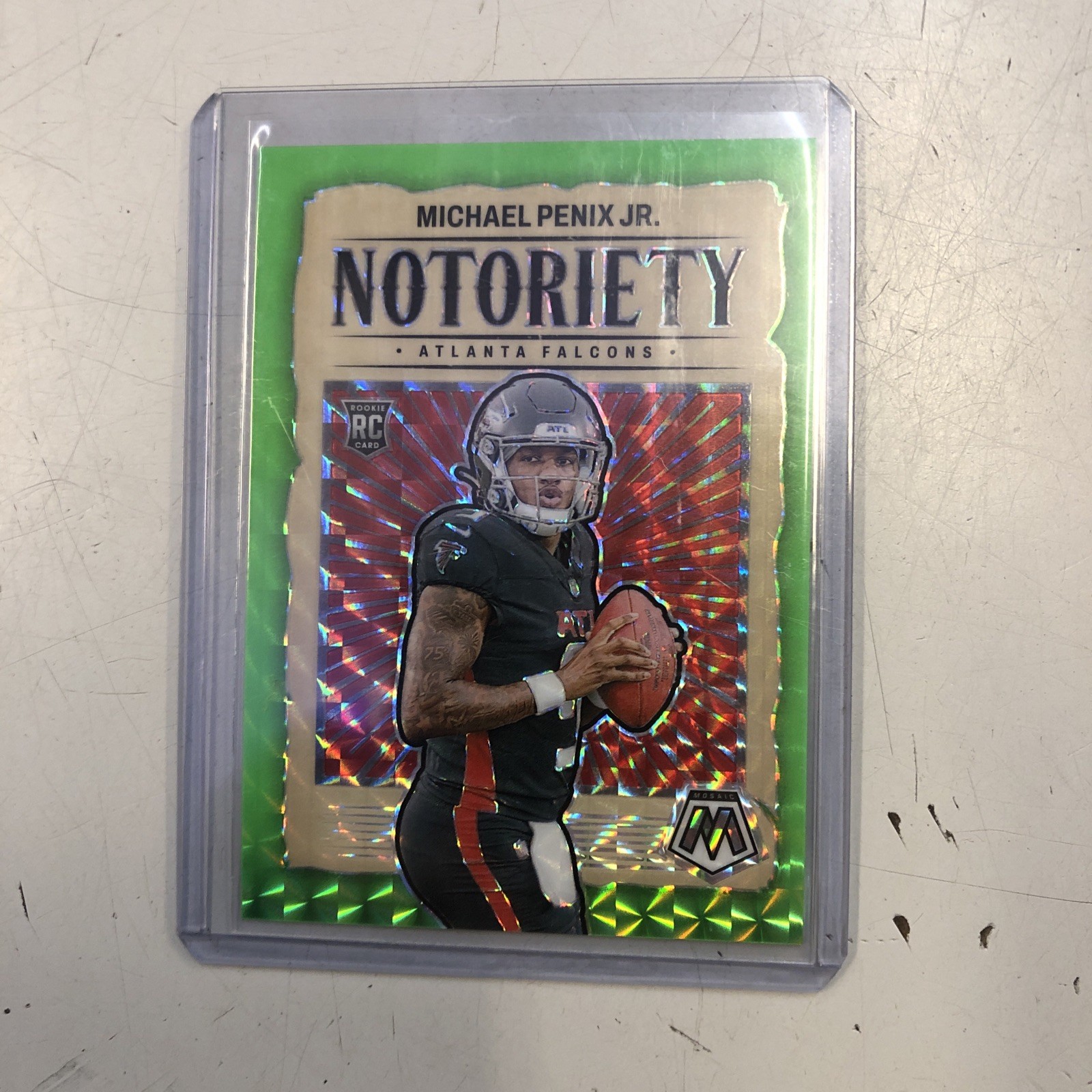 2024 Mosaic Michael Penix Jr. Notoriety Rookie RC Green Fluorescent Mosaic #5/10