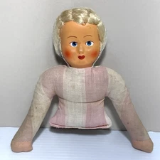 Antique Polish Rag Cloth Doll Paper Mache Painted Face Saw Dust Half Body Crafts
