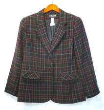 Vintage Sag Harbor Blazer Women s 12P Black Plaid Wool Blend W/Dry Cleaner's Tag