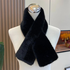 Women Winter Warm Thicken Cross Collar Scarf   Soft Faux Fur Neck Warmer
