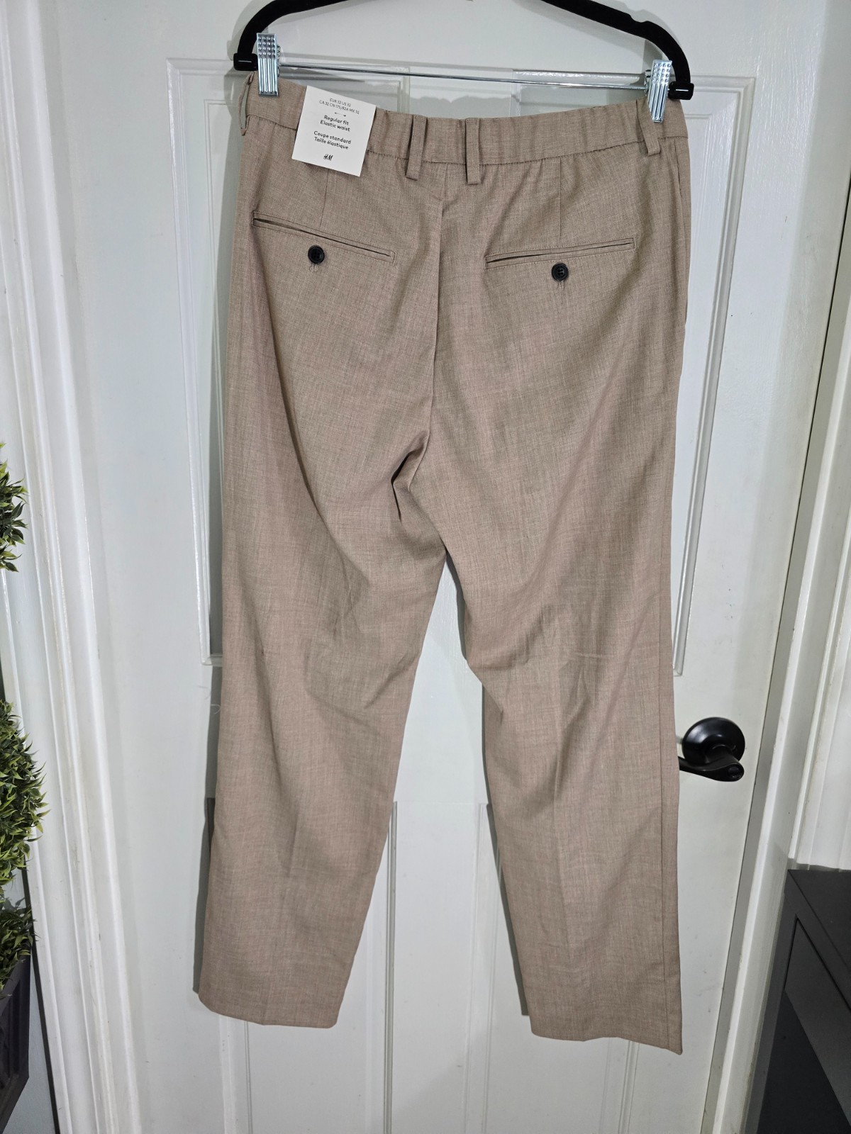 H&M Mens Beige Chino Pants Flat Front Slash Pockets Stretch Leg Size 32 NWT thumbnail 5