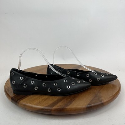 Womens Open Edit Kyler Black Faux Leather Grommet Ballet Flats Size 6 M GUC