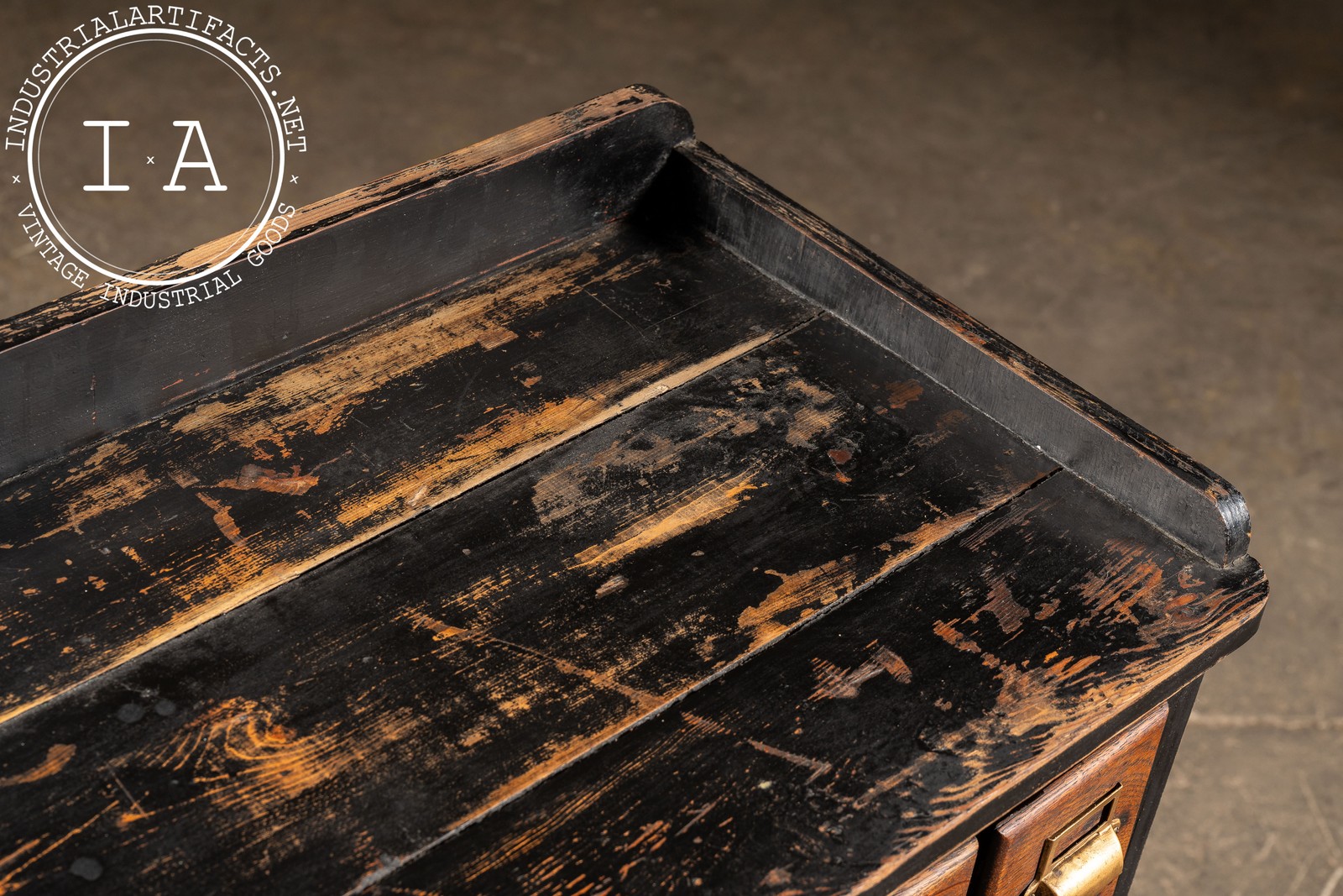 Wooden 14 Drawer Rolling Shop Cabinet in Distressed Black