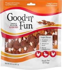 Good ‘n’ Fun Triple Flavor Kabobs Chews for All Dogs, 24 Ounces,Treat Your Dog