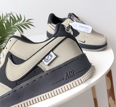 Nike Air Force 1 Low Herren Low Top Sneaker beige/schwarz Schnürung EU 44