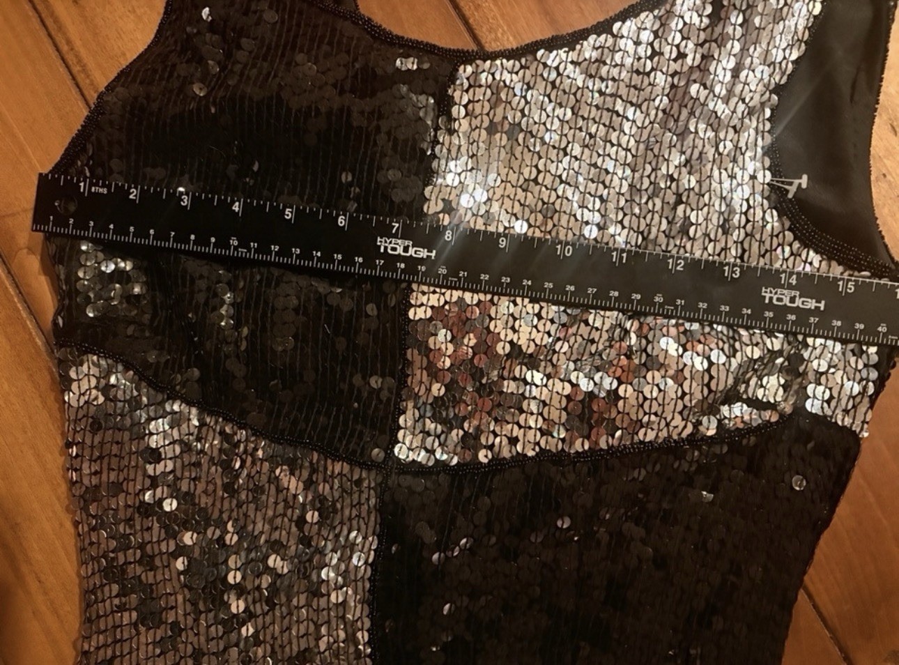 Vintage 100% Silk Sequin Patchwork Black Silver M… - image 12