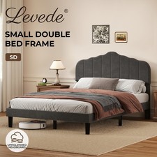 Levede Upholstered Bed Frame Small Double Linen Fabric Modern Platform Base Grey