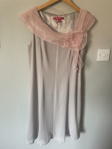 Jacques Vert Size 12 Grey & Baby Pink & Midi Dress Wedding Guest Races Cruise - Picture 8 of 23