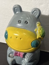 VTG HIPPO With Turtle On Cheek COIN BANK Vintage No Stopper Plastic Hong Kong 5