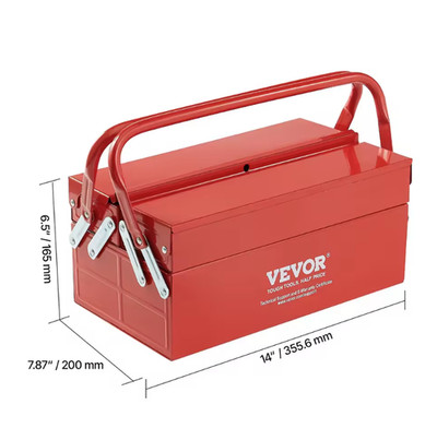 SucceBuy Metal Tool Box 2-Tier 3-Tray Portable Folding Tool Chest Organizer