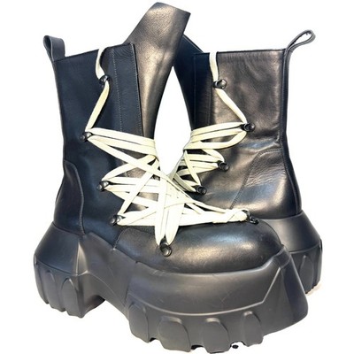 RICK OWENS Mens Megalaced Mega Tractor Stivali Boots Black 41 (MSRP $3,195)