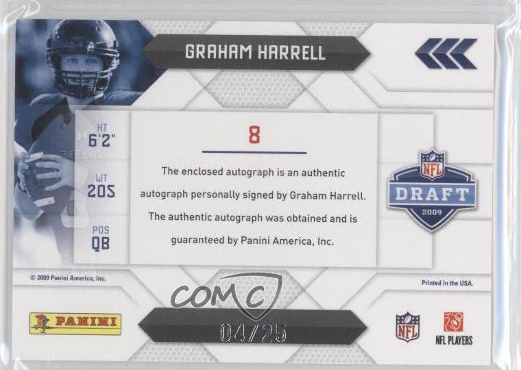 2009 Playoff Prestige 4/25 Graham Harrell #8 RPA Rookie Patch Auto RC a4n view 2