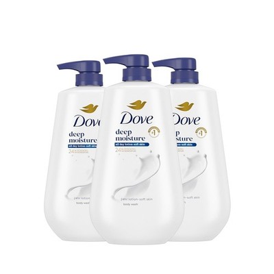 Dove Body Wash W/ Pump 3 Count Deep Moisture for 24hr Lotion-Soft Skin