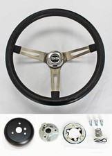 Chevelle Camaro Nova Impala Steering Wheel Black Grip On Stainless 15 Ss Cap