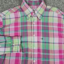 Brooks Brothers Shirt Mens Medium Pink Green Indian Madras Plaid 346 Long Sleeve