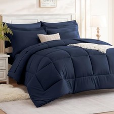 Comforter Set - 7 Pieces All Season Luxury Bed in a Bag Size - Queen Navy