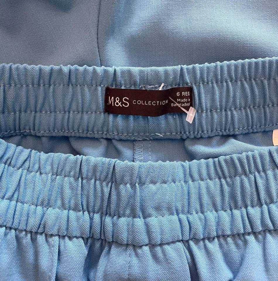 M&S Turquoise wide leg Trousers with side stripe & pockets Size 6 - Image 3 of 4