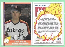 1991 Pacific Nolan Ryan Astros #47 Astros Win the Western Div. Title👍